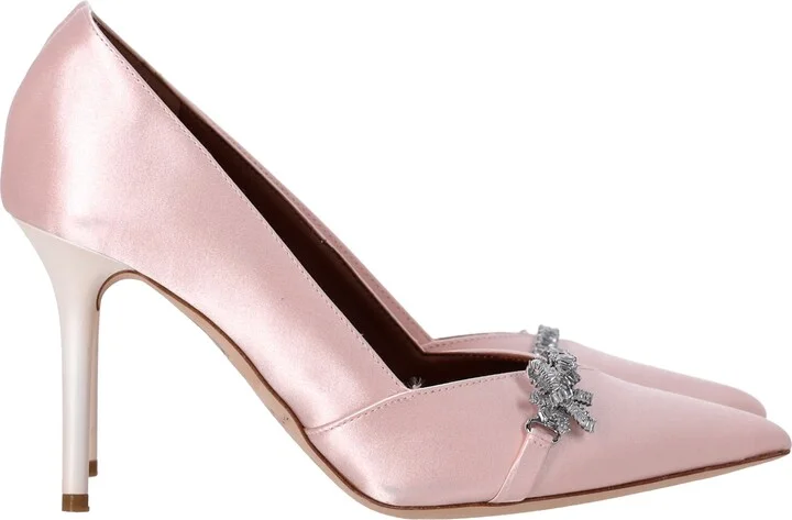 Malone Soulier Embellished Pointed Pumps in Light Pink Satin