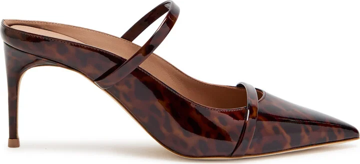 Malone Souliers Aurora 70 Leopard-print Patent Leather Mules