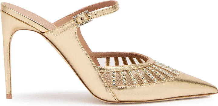 Malone Souliers Bardot 90 Metallic Leather Mules
