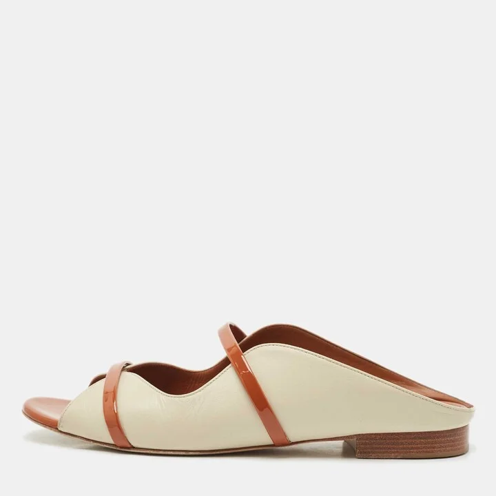 Malone Souliers Beige/Brown Leather Norah Flat Mules Size 40