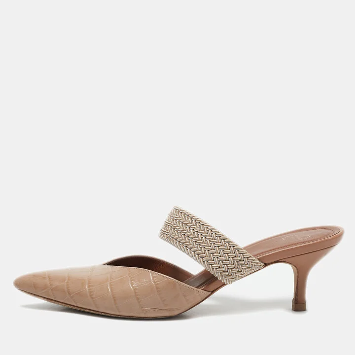 Malone Souliers Beige Croc Embossed Leather Maite Mules Size 40