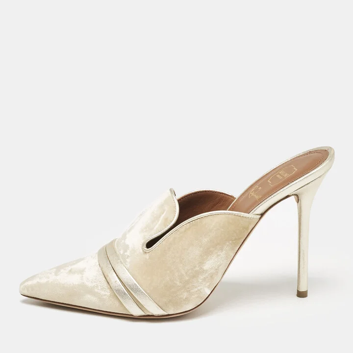 Malone Souliers Beige/Gold Velvet Hayley Pointed Toe Mules Size 39