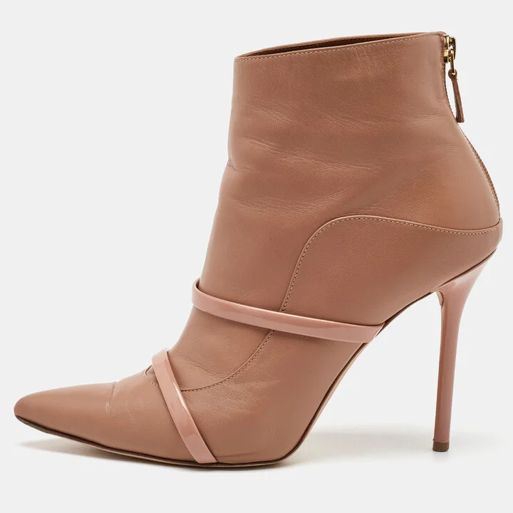 Malone Souliers Beige Leather Madison Pointed Toe Ankle Booties Size 40
