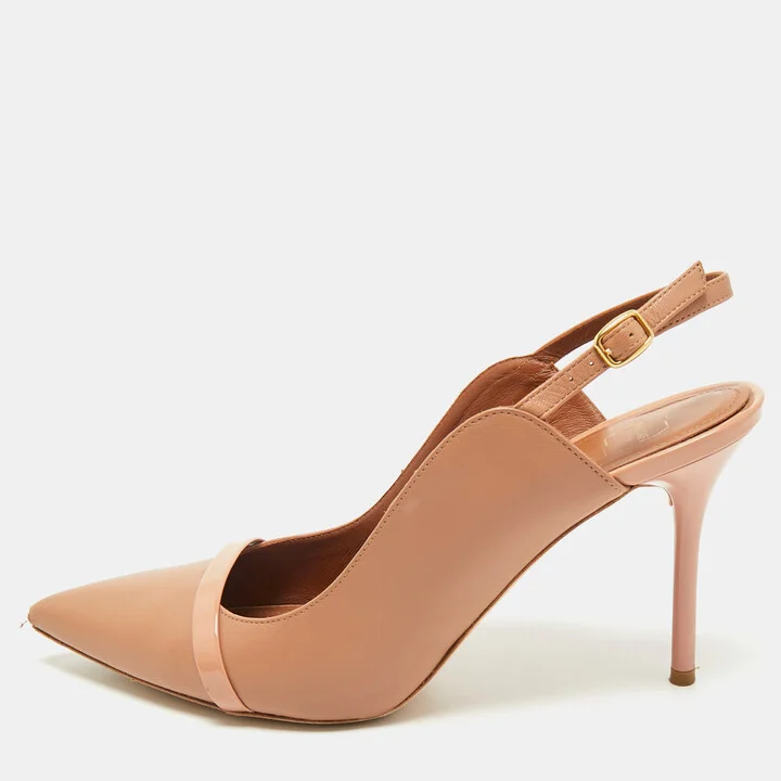 Malone Souliers Beige Leather Marion Pointed Toe Slingback Pumps Size 41