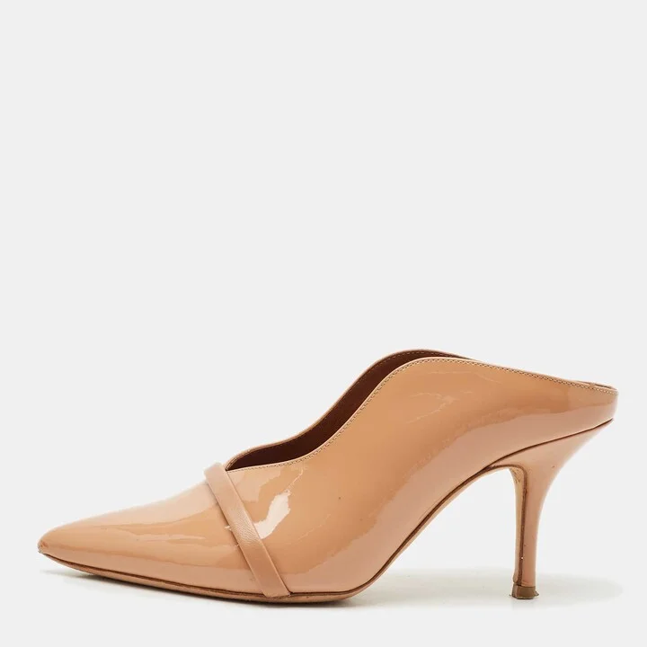 Malone Souliers Beige Patent Leather Constance Heel Mules Size 35.5