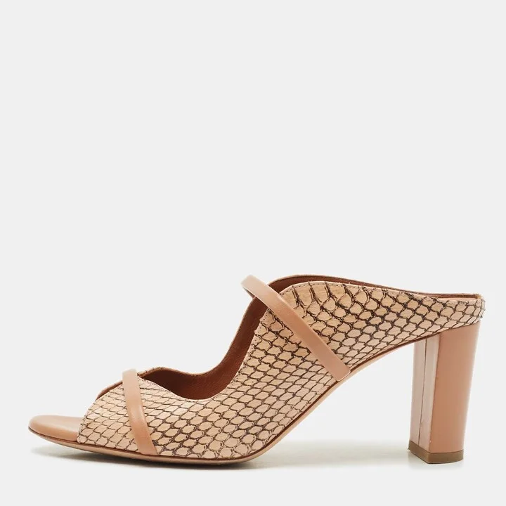 Malone Souliers Beige Watersnake Leather Norah Heel Mules Size 37.5