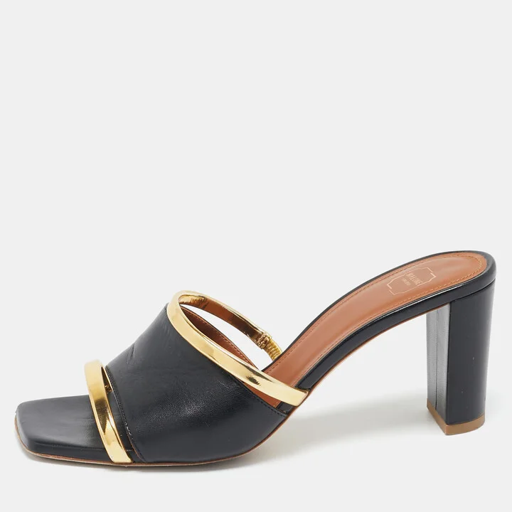 Malone Souliers Black/Gold Leather Laney Demi Slide Sandals Size 37.5