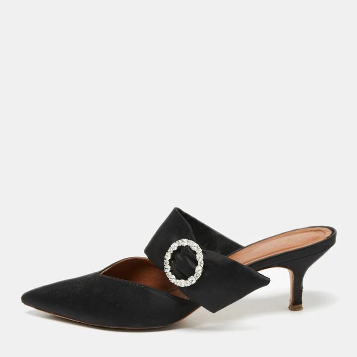 Malone Souliers Black Satin Crystal Embellished Maite Sandals Size 40