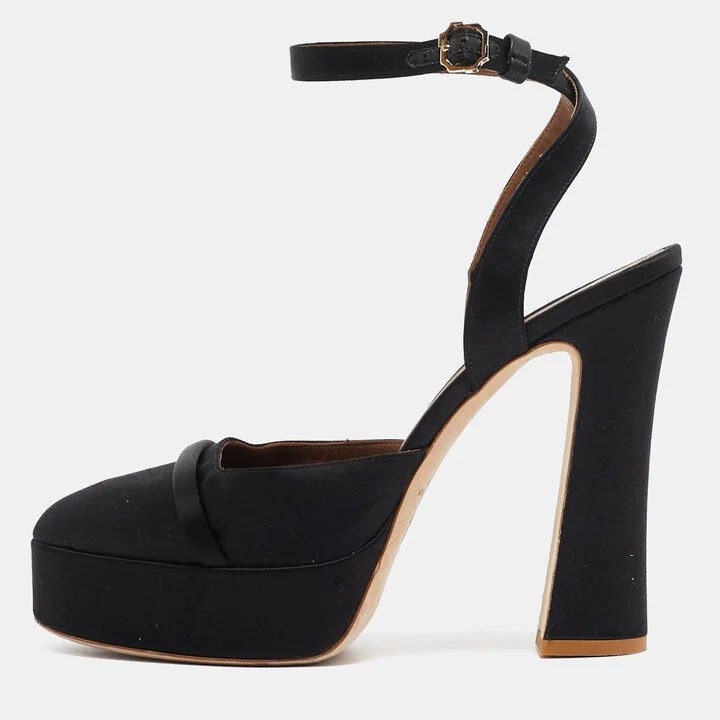 Malone Souliers Black Satin Mora Pumps Size 40