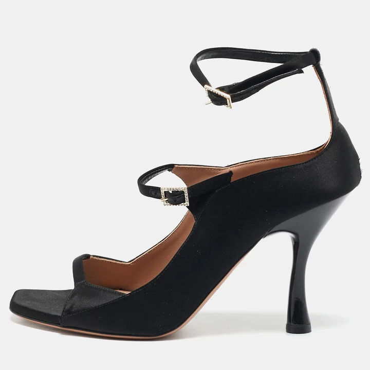 Malone Souliers Black Satin Riley Ankle Strap Sandals Size 40