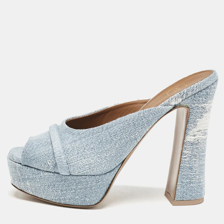 Malone Souliers Blue Denim Yasmin Platform Mules Size 38