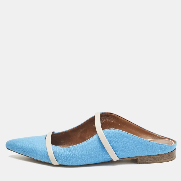 Malone Souliers Blue/Grey Canvas and Leather Maureen Flats Size 36.5