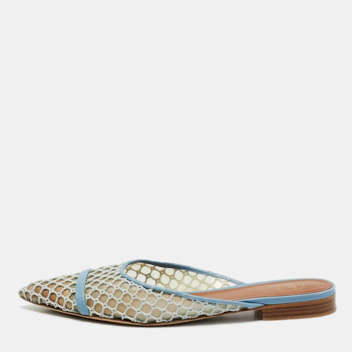 Malone Souliers Blue Leather and Mesh Hari Flat Mules Size 38