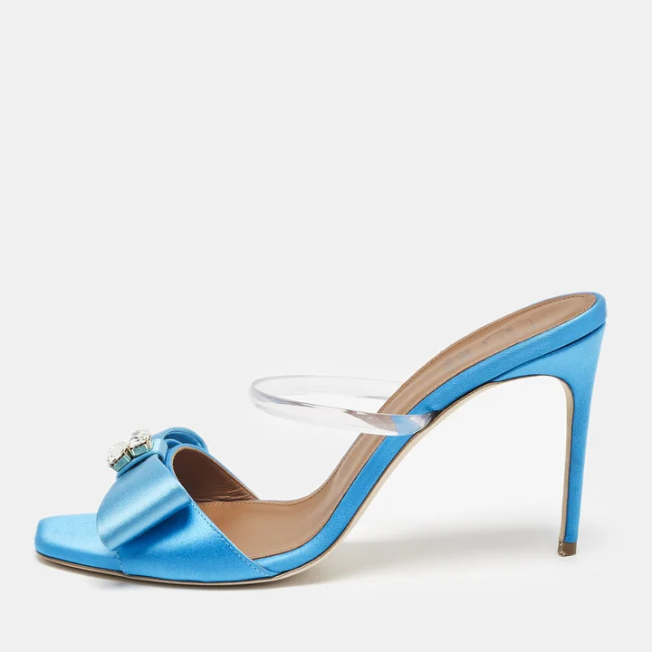 Malone Souliers Blue Satin and Rubber Emily Slide Sandals Size 39.5