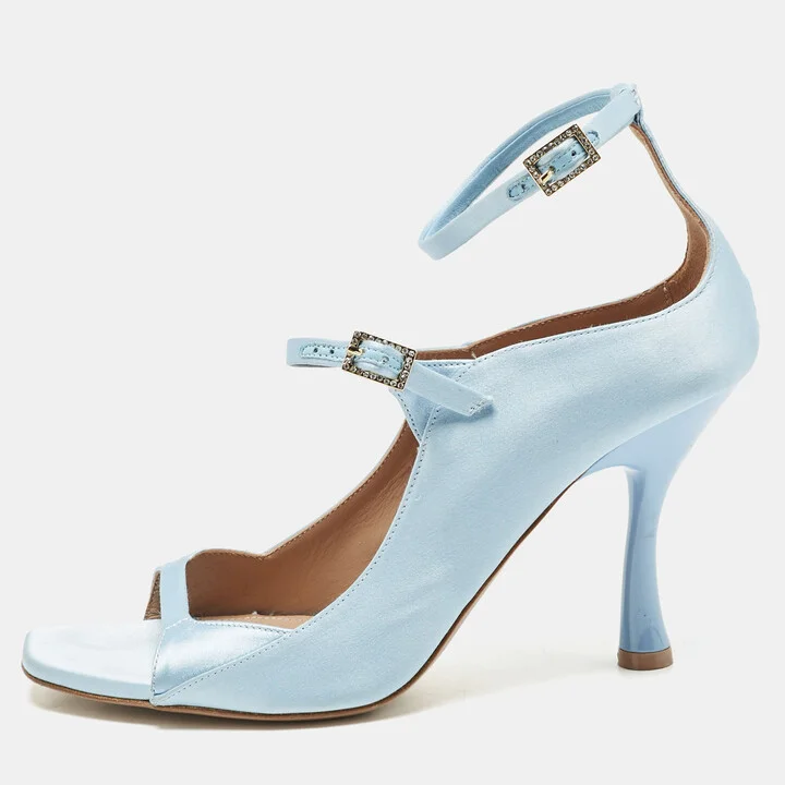 Malone Souliers Blue Satin Riley 90 Ankle Strap Sandals Size 39