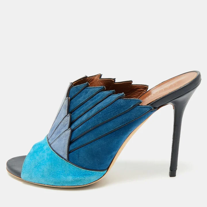 Malone Souliers Blue Suede Colorblock Mules Size 39
