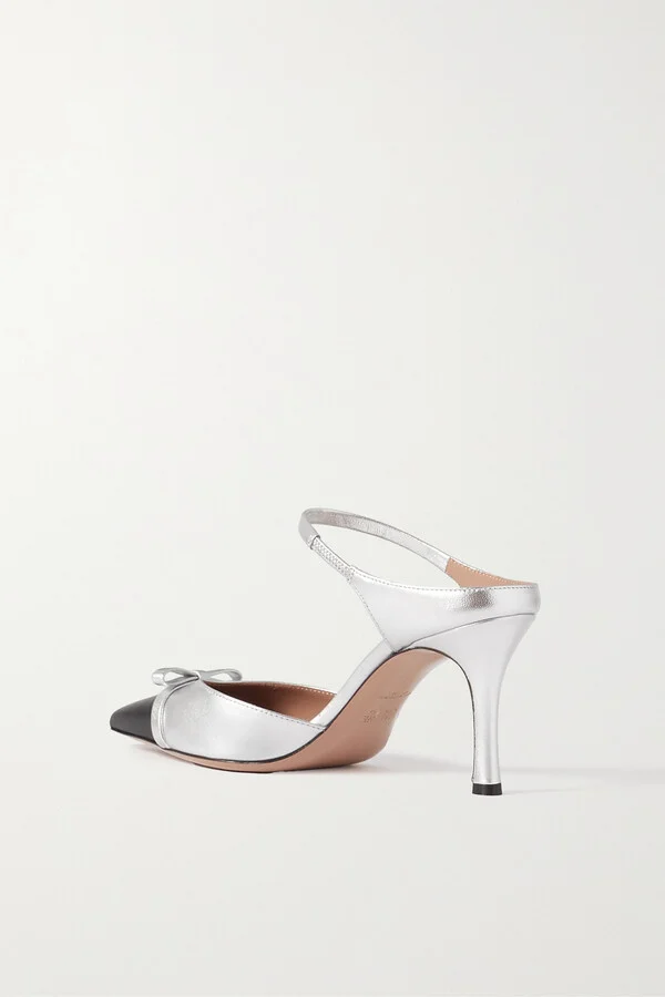 MALONE SOULIERS - Blythe 80 Bow-embellished Two-tone Metallic Leather Mules - Silver - Image 3