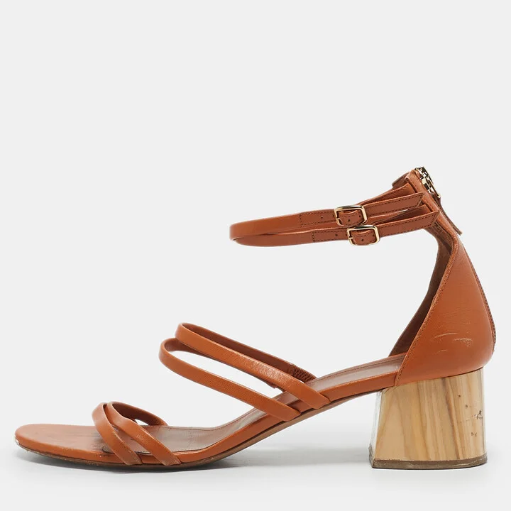 Malone Souliers Brown Leather Block Heel Ankle Strap Sandals Size 40