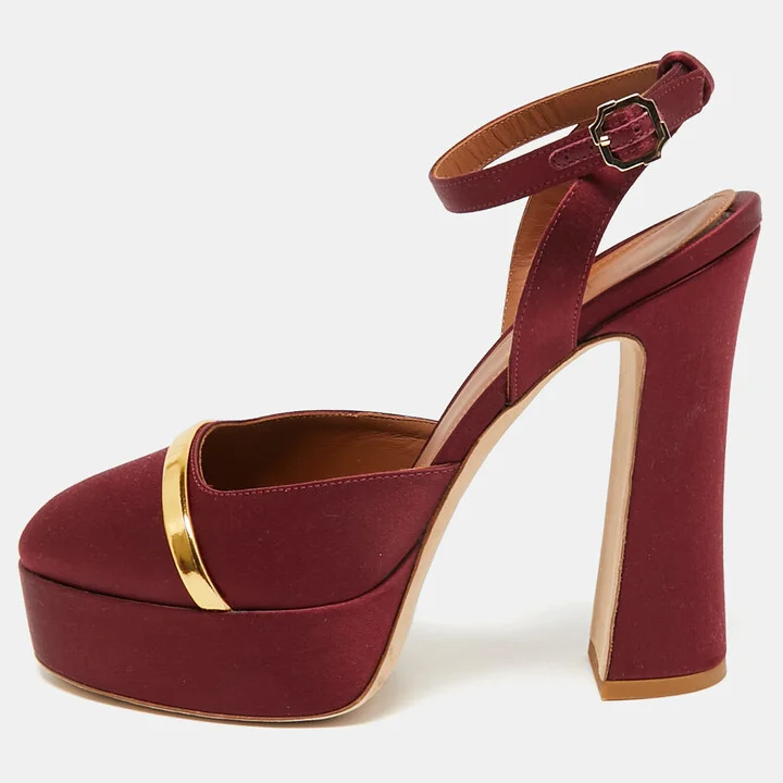 Malone Souliers Burgundy/Gold Satin Platform Mora Pumps Size 38