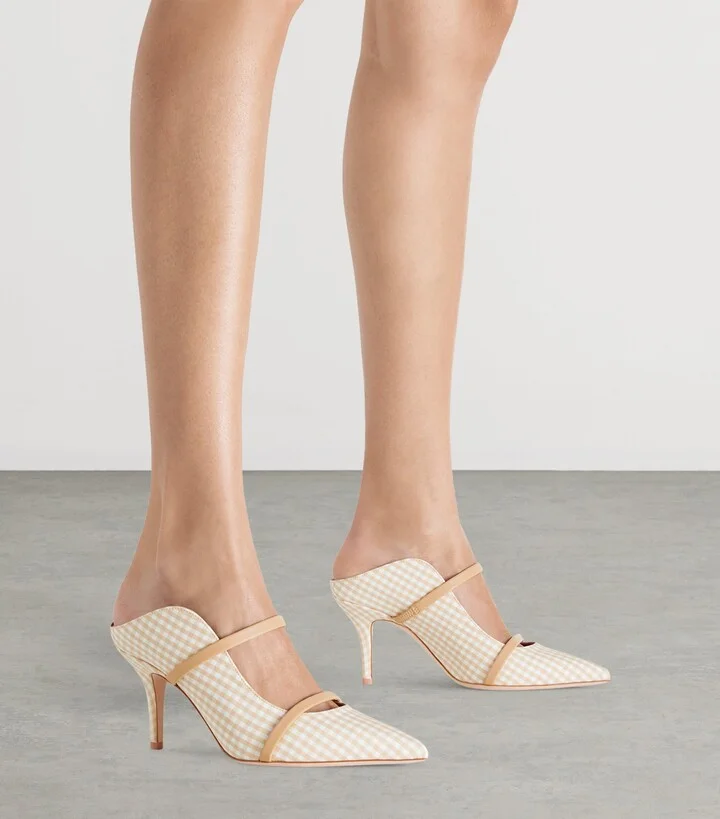 Malone Souliers Cotton Gingham Maureen Mules 70 - Image 2