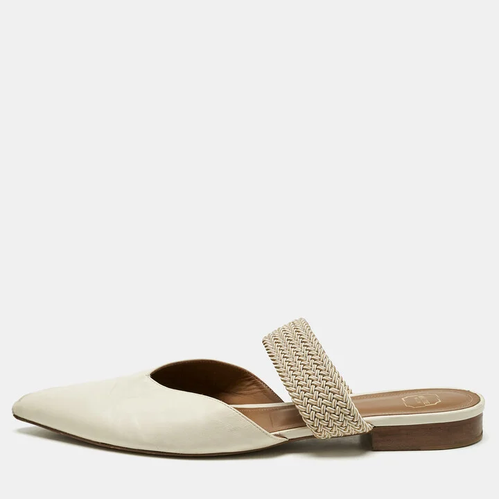 Malone Souliers Cream Leather and Elastic Maisie Mules Size 42