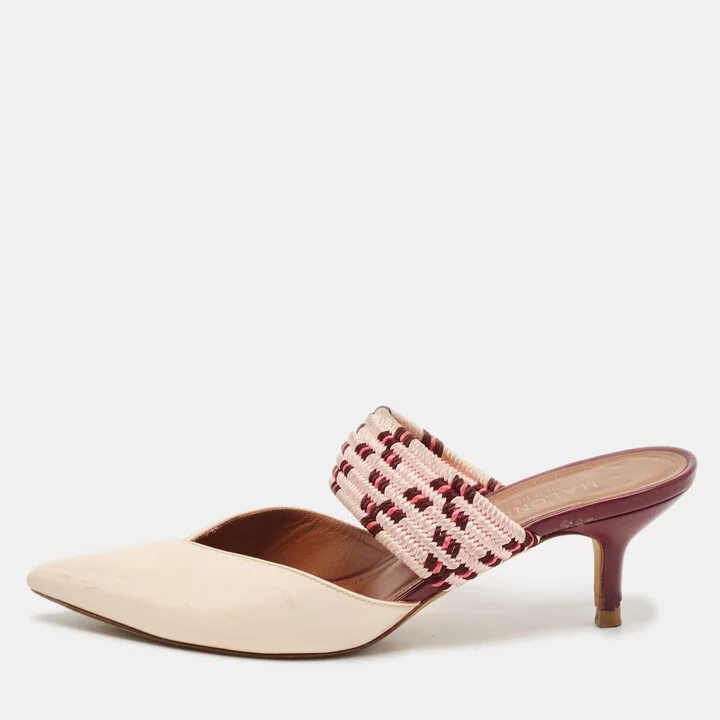 Malone Souliers Cream Leather and Patent Leather Maisie Mules Size 36.5
