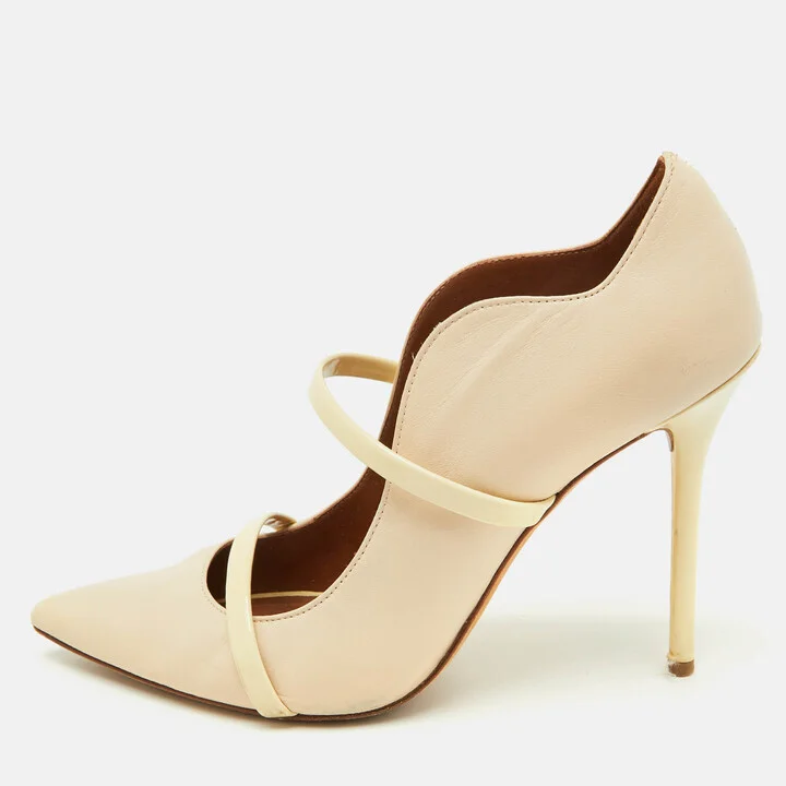 Malone Souliers Cream Leather Maureen Pointed Toe Pumps Size 39.5