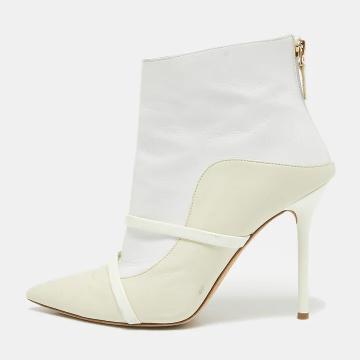 Malone Souliers Cream/White Leather Madison Pointed Toe Ankle Boots Size 38.5