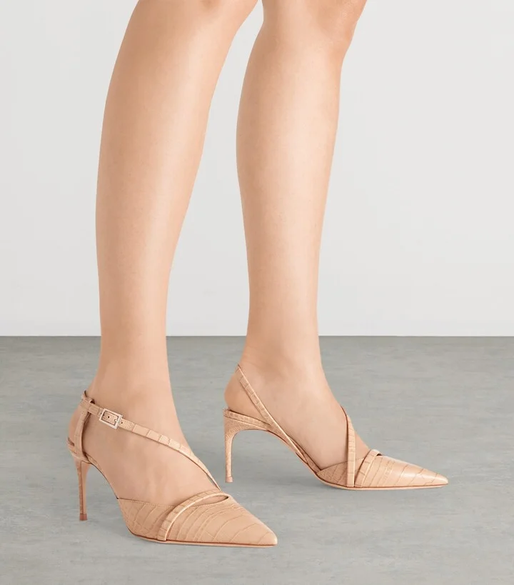 Malone Souliers Croc-Embossed Leather Valeria Slingback Pumps 70 - Image 2
