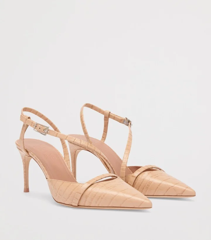 Malone Souliers Croc-Embossed Leather Valeria Slingback Pumps 70 - Image 3