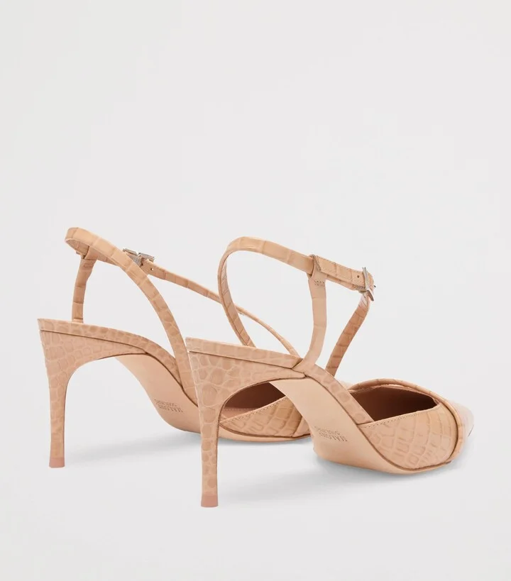 Malone Souliers Croc-Embossed Leather Valeria Slingback Pumps 70 - Image 4