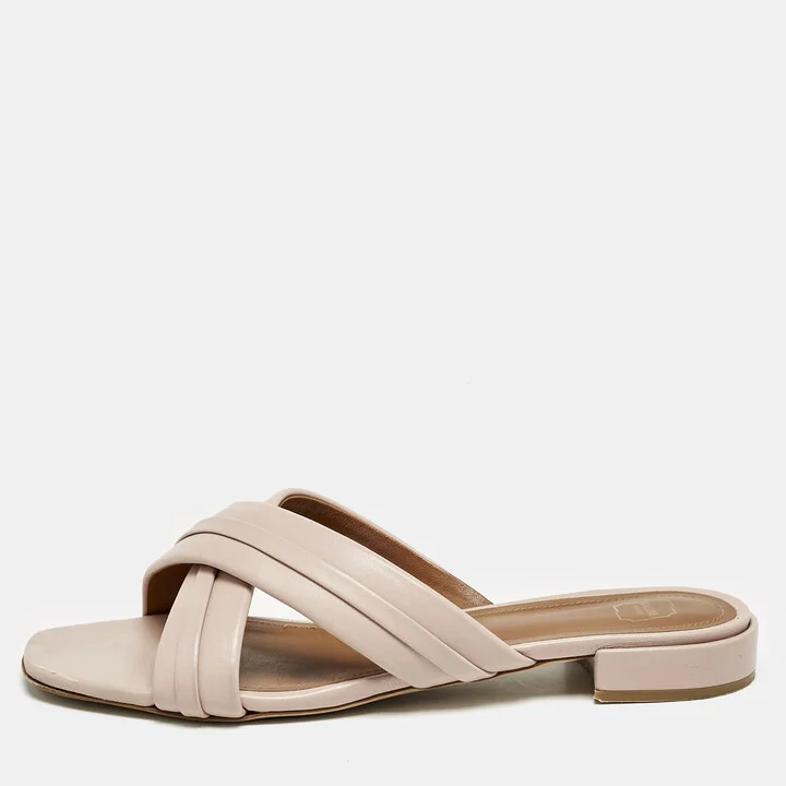 Malone Souliers Dusty Pink Leather Gavi Flat Slides Size 41