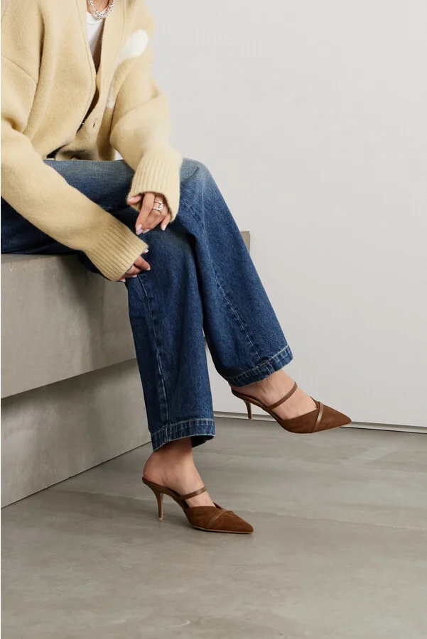 MALONE SOULIERS - Frankie 70 Leather-trimmed Suede Mules - Brown - Image 2