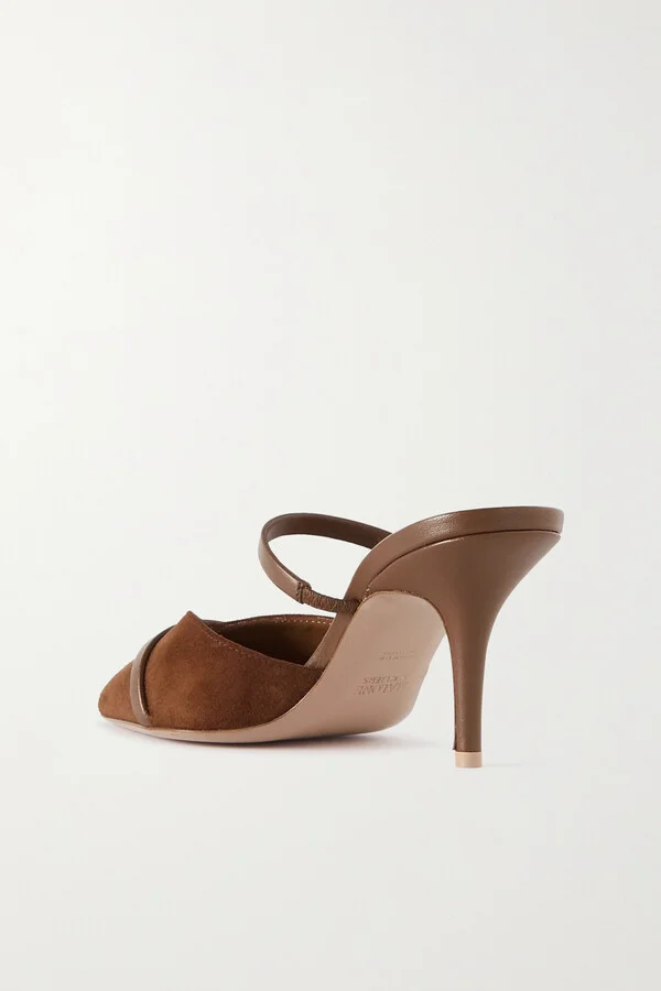 MALONE SOULIERS - Frankie 70 Leather-trimmed Suede Mules - Brown - Image 3