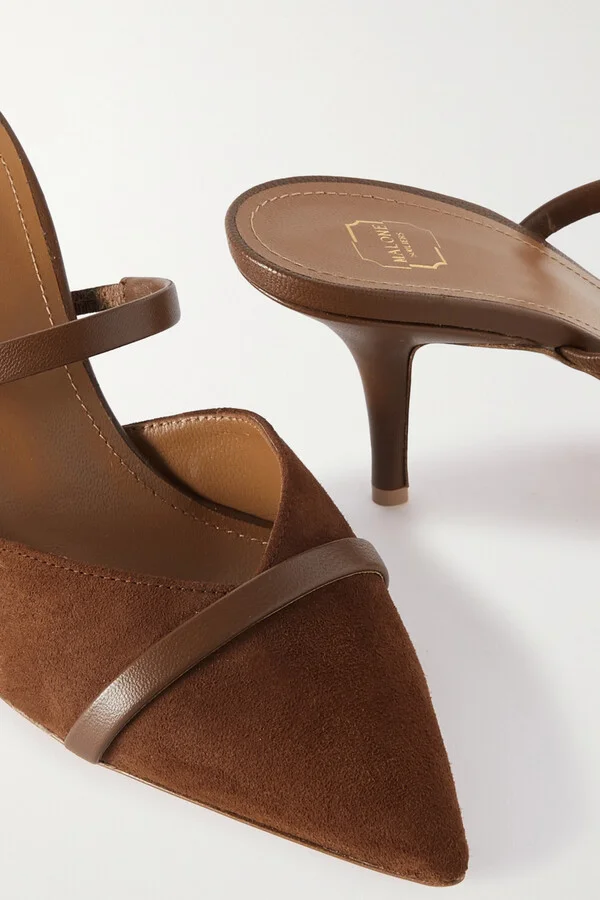 MALONE SOULIERS - Frankie 70 Leather-trimmed Suede Mules - Brown - Image 4