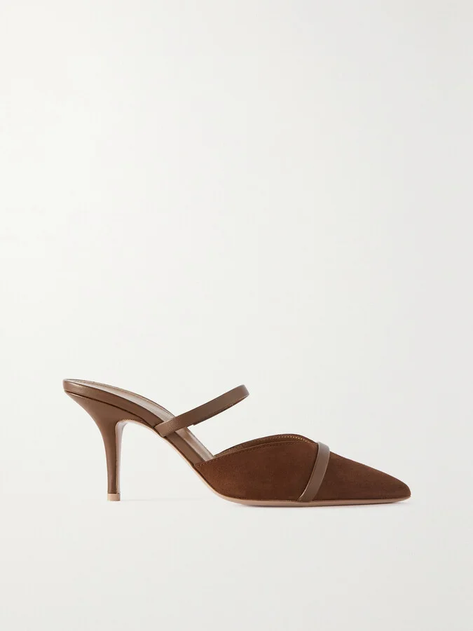MALONE SOULIERS - Frankie 70 Leather-trimmed Suede Mules - Brown