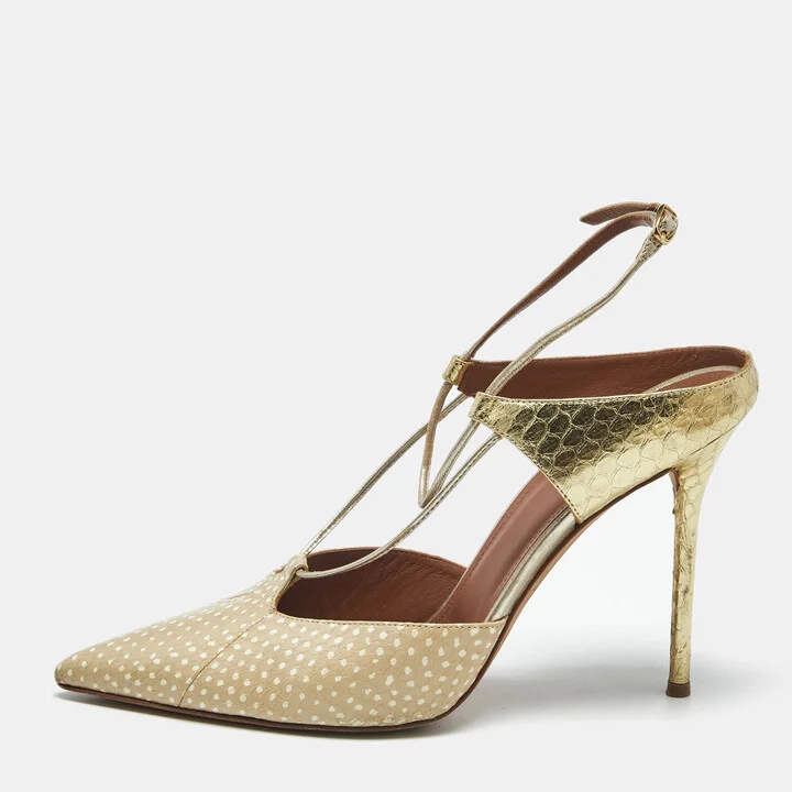 Malone Souliers Gold/Beige Leather and Python Embossed Daria Mules Size 41