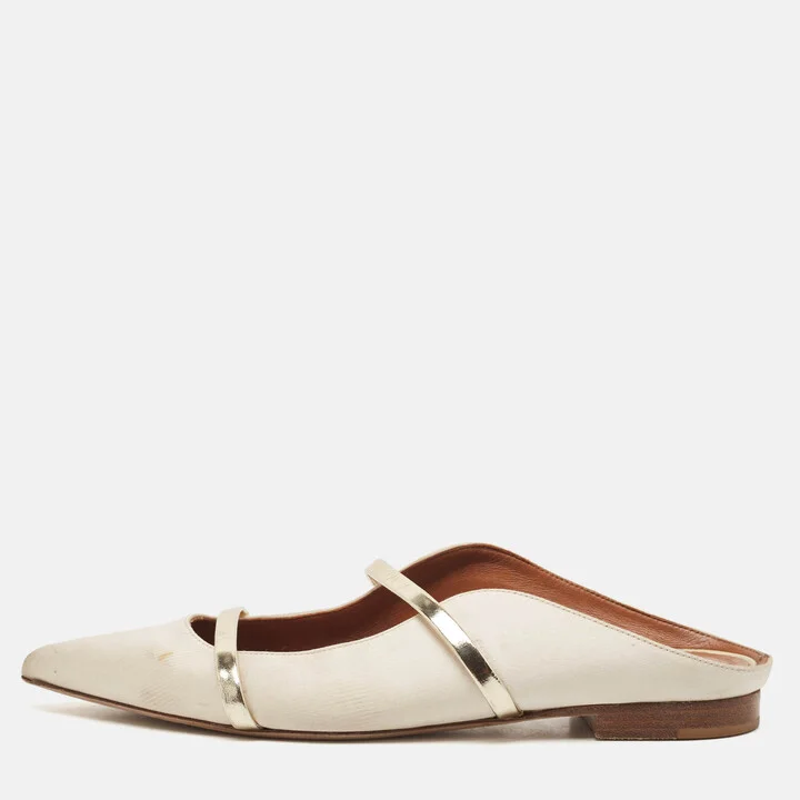 Malone Souliers Gold/Cream Satin and Maureen Flat Mules Size 39