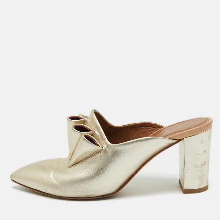 Malone Souliers Gold Leather Block Heel Mules Size 37.5