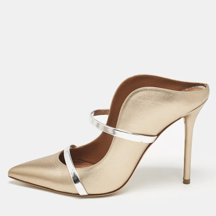 Malone Souliers Gold/Silver Leather Maureen Pointed Toe Mule Size 39.5
