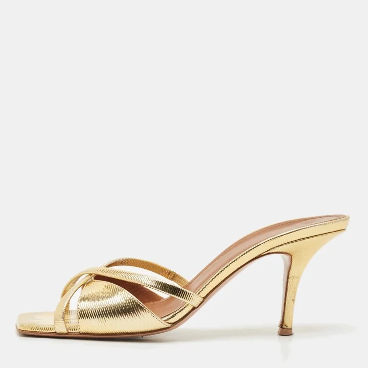 Malone Souliers Gold Textured Leather Penn Slide Sandals Size 38