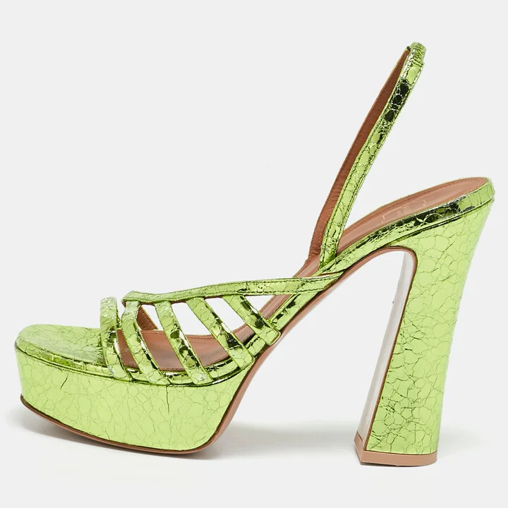 Malone Souliers Green Croc Embossed Leather Mila Platform Ankle Strap Sandals Size 39