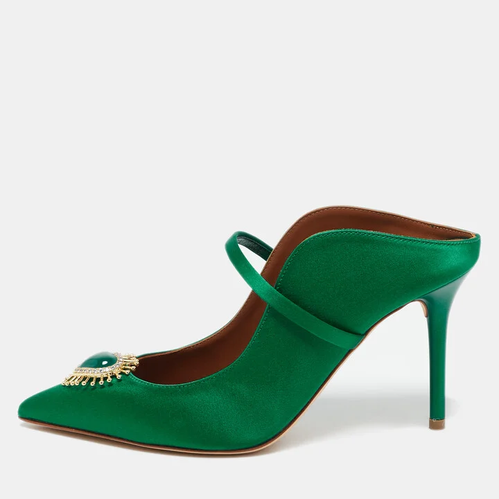 Malone Souliers Green Satin Heart Embellished Maureen Pumps Size 37