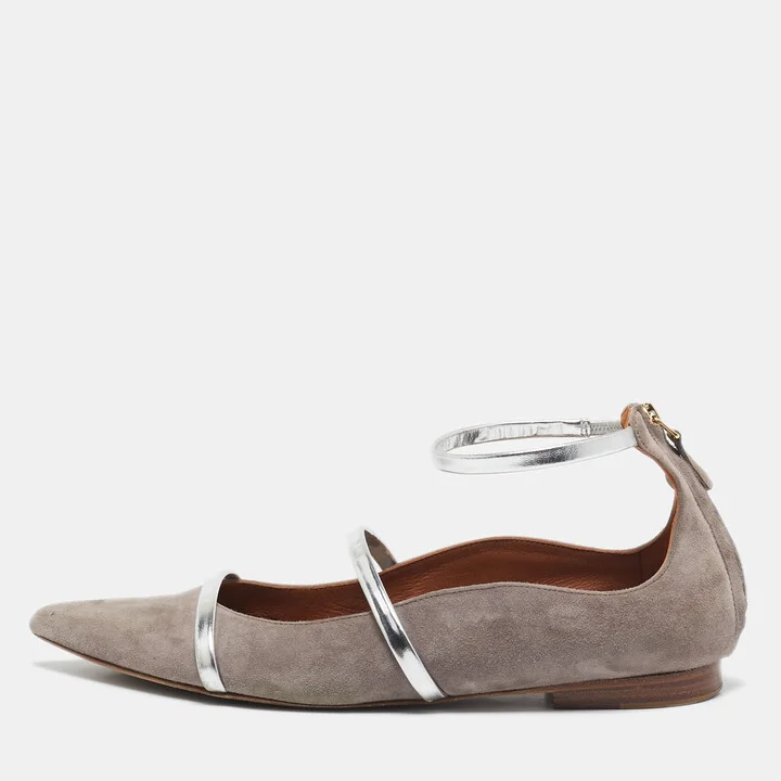 Malone Souliers Grey/Silver Suede and Leather Robyn Flats Size 40.5