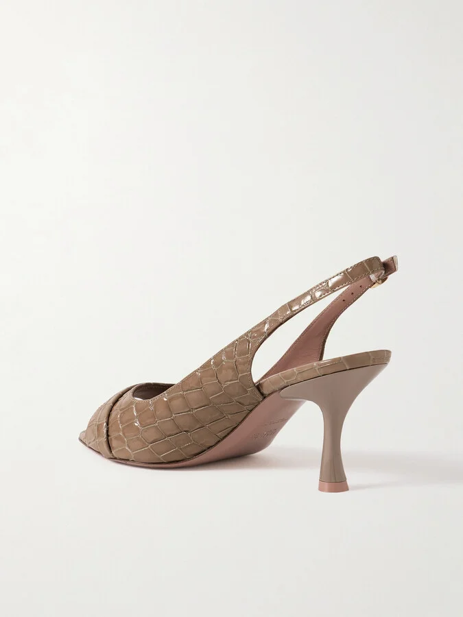 MALONE SOULIERS - Jude 70 Croc-effect Patent-leather Slingback Sandals - Neutrals - Image 3