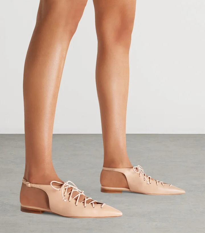 Malone Souliers Leather Lace-Up Alia Slingback Flats - Image 2