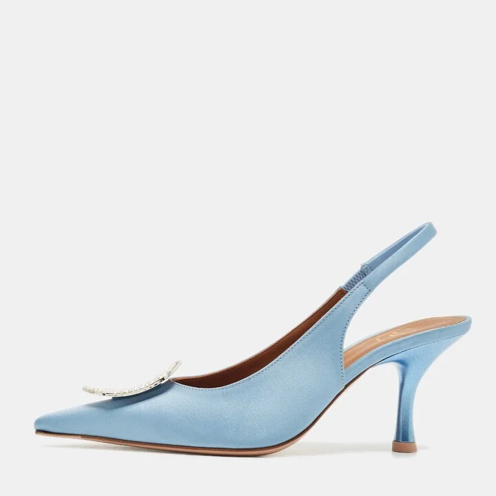 Malone Souliers Light Blue Satin Vilma Crystals Slingback Pumps Size 36