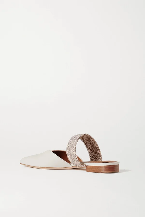 MALONE SOULIERS - Maisie Cord-trimmed Leather Point-toe Flats - Cream - Image 3