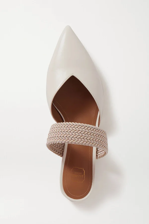 MALONE SOULIERS - Maisie Cord-trimmed Leather Point-toe Flats - Cream - Image 5