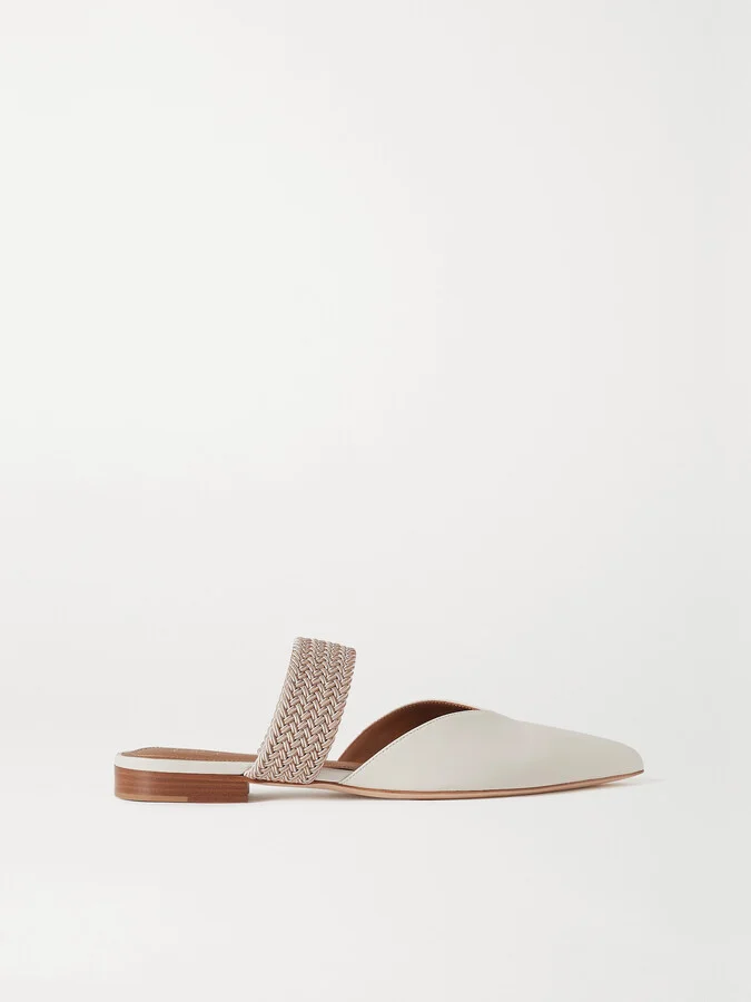 MALONE SOULIERS - Maisie Cord-trimmed Leather Point-toe Flats - Cream